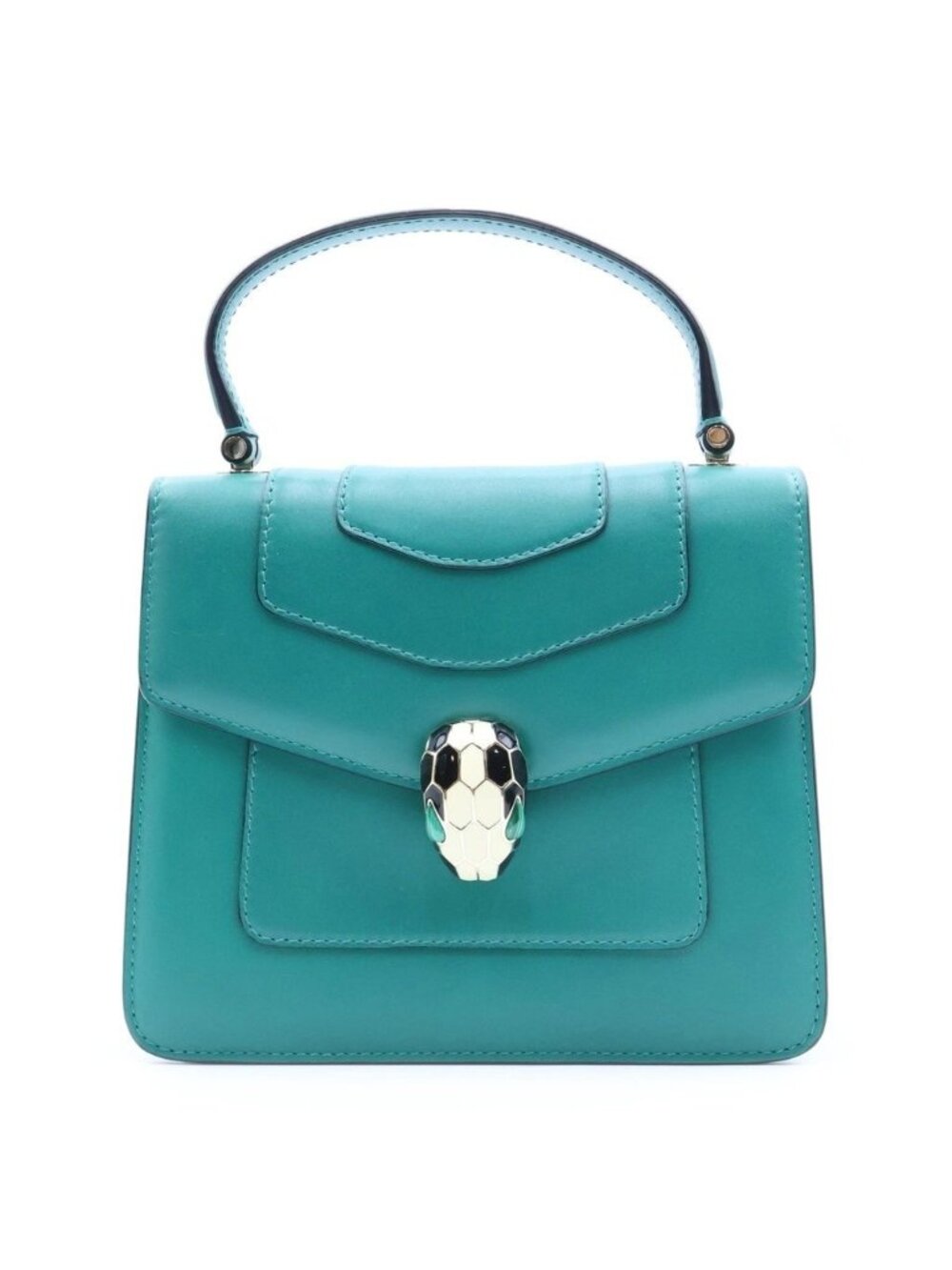 Bvlgari Serpenti Forever 2-Way Chain Shoulder Bag Green Leather Gold